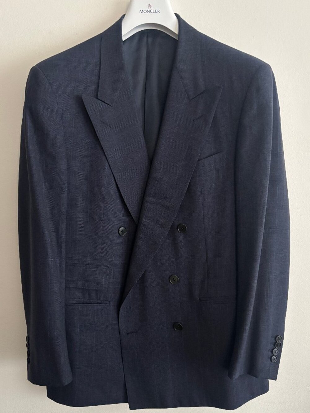 Dunhill Italy Navy Double Breasted Glen Plaid Wool Suit - 40,Pleated Pants 31-32
